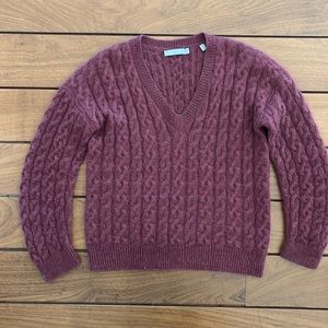 VINCE XS lattice cable knit sweater. Rust/burgundy polyminde, mohair, alpaca.